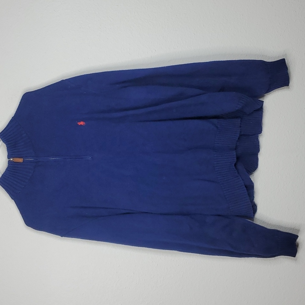 Polo Ralph Lauren pullover quarter zip blue cotton ribbed stand collar mens XXL